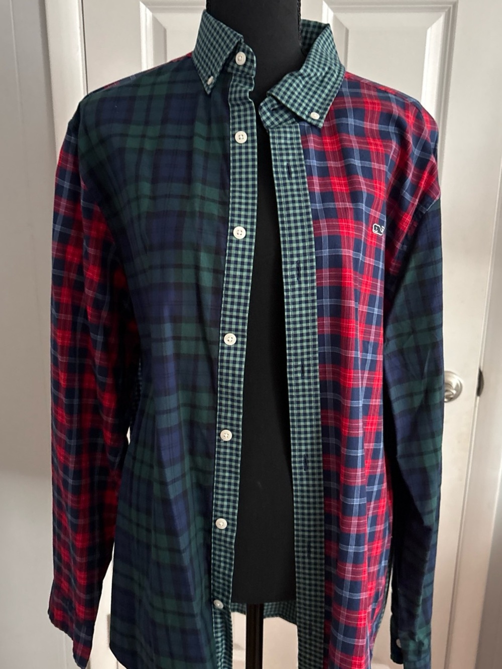 Vineyard Vines Red & Green Plaid Two-Tone Button-Down Shirt